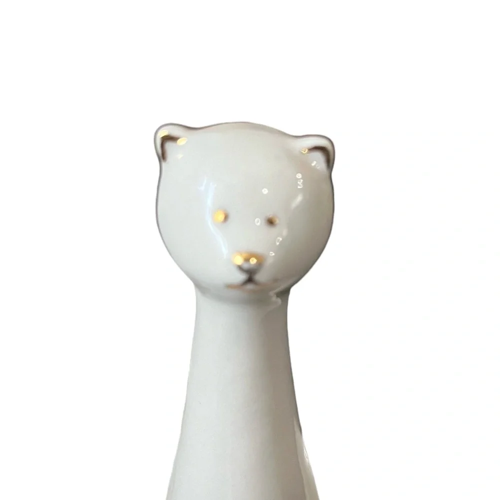 Whimsical Kitty Cat Trinket Tray White Ceramic Gold Accented‎